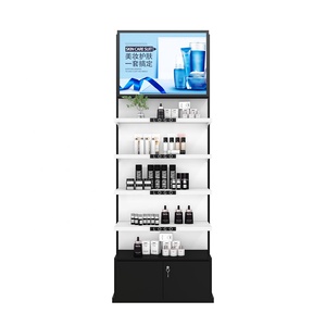 New skincare shop key drawers design wood multi-layer black white retail cosmetic display cabinet stand rack