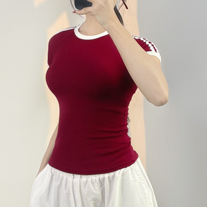 2025 Sportwear Logo personnalisé T-Shirt en coton coupe ajustée avec rayures sur les manches col rond respirant en gros Sport Style - Product Image 3