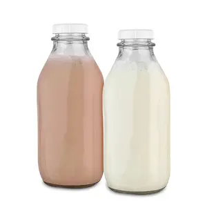 Botol Kaca Susu Food Grade 32Oz 1Liter, dengan Tutup Anti Rusak untuk Susu, Susu Kupu-kupu, Madu, Sirup Maple, Jam