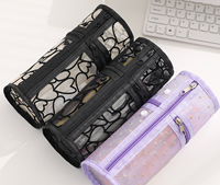 Trousse de Maquillage Cylindrique en Maille 2026, Organisateur de Pinceaux Géométrique, Fermeture Éclair, Étui de Voyage Léger et Respirant