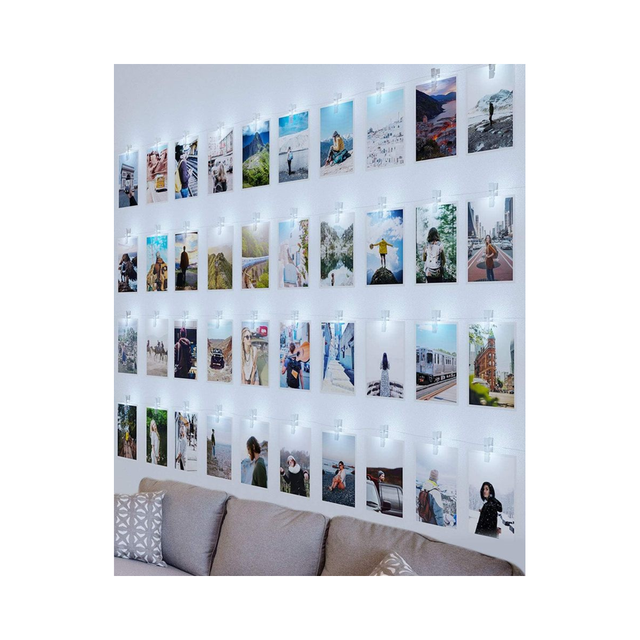 100 LED Photo Clip String Lights 10M Battery Operated IP44 Fairy Lights 60 Mini Silver Wire Clips Hanging Photos Soft Warm White