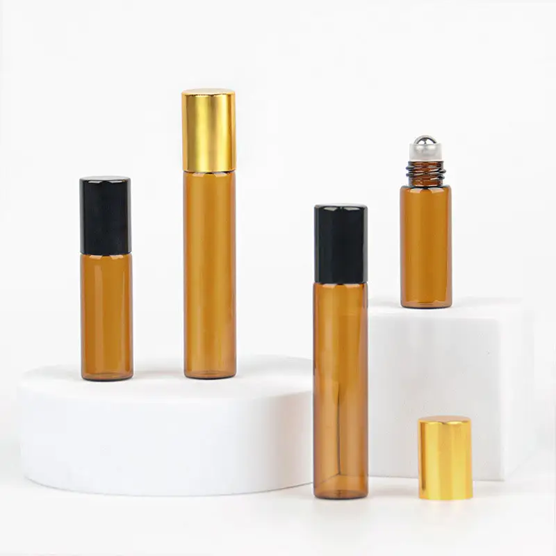 Wholesale empty transparent amber perfume oil 3ml 8ml 5 ml roll on glass bottle with roller ball