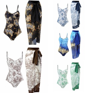 Traje de Baño Personalizado de Talla Grande para Mujer, de Una Pieza, con Falda Cruzada a Juego, Estampado Floral Retro, Conjunto de Dos Piezas - Product Image 6