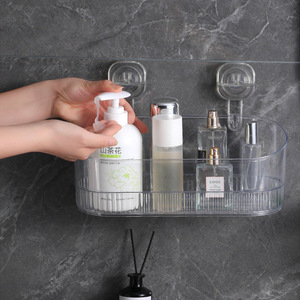<b>Suction</b> Cup Storage Rack Oval Transparent Durable Wall Mounted Bathroom <b>Shelf</b> Drainage Hanging Basket - Product Image 4