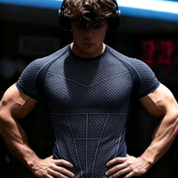 T-shirt de compression musculaire pour homme, à manches courtes, haute élasticité, texturé, coupe ajustée, séchage rapide, personnalisable