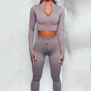 Conjunto de Yoga Completo sin Costuras, Transpirable, Antibacteriano, de Spandex, Resistente a Impactos, para Mujer, Ropa Deportiva de Secado Rápido - Product Image 4