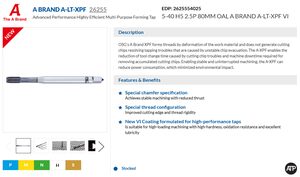 OEM, Herramienta de conformado sin chip, 5-40 UNC H5 2.5P con base modificada, recubrimiento VI VC-10, Macho de conformado A-LT-XPF - Product Image 4