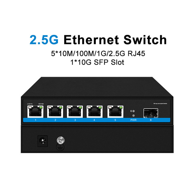 2.5G 5 Port Ethernet Switch with 10G SFP Slot 100/1000/2500Mbps Unmanaged Fiber Network Switch