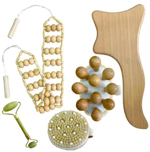 Gua Sha Skin Tighten Lymphatic Drainage Body&Face Massage Roller Wood Therapy Massager Kit