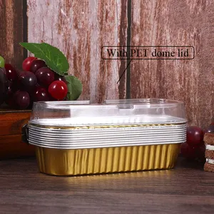 Disposable Foil Container Baking Rectangle Loaf Shape Pan/container With Lid Aluminum Foil Bakery Use Color Coated Smooth Wall 200ml Mini Disposable Food