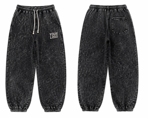 Pantalon de jogging homme coupe ample en molleton épais, délavé à l'acide, avec logo brodé, style streetwear vintage - Product Image 3