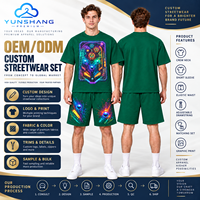 Ensemble streetwear deux pièces pour homme personnalisé, respirant, en mélange de coton, imprimé numérique, motif machine à flipper néon, avec t-shirt et short à cordon de serrage