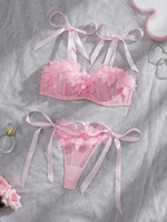 Nouvel ensemble de soutien-gorge sexy en dentelle, maille transparente, avec nœud et bretelles, ajouré et tentant pour femme