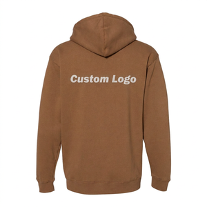 Sweat-shirt à capuche pour homme avec logo personnalisé, en coton molletonné brun, coupe classique, poche avant, imprimé, vêtement décontracté pour l'automne - Product Image 2