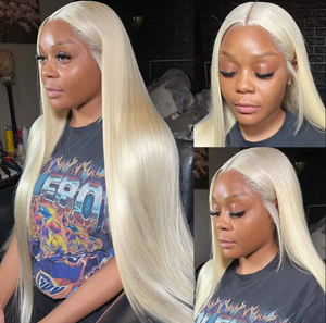 Perruque Lace Frontale 13x6 Densité 300, Blonde 613, Couleur Miel, 34 Pouces, Lisse Baguette, Transparente, pour Femmes Noires - Product Image 5