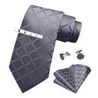 Ensemble de cravates classiques polyvalentes pour hommes, à motifs écossais unis |   Ensemble de 4 pièces : cravate, pochette de costume, boutons de manchette et pince à cravate, disponible en plusieurs couleurs