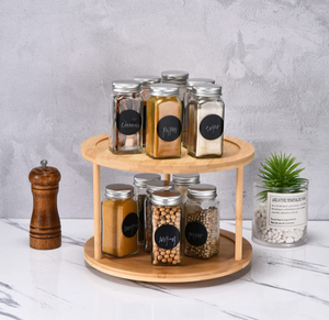 <strong>Kitchen</strong> Bamboo Turntable <strong>Carousel</strong> 2 Tier Turntable Lazy Susan Rotating Spice Rack - Product Image 5