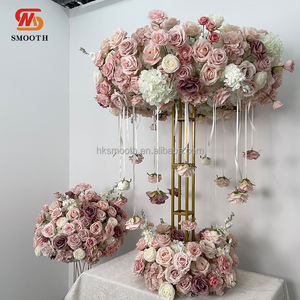 Centros de Mesa Florales Redondos Personalizados con Flores Artificiales de Color Rosa Empolvado para Bodas - Product Image 1
