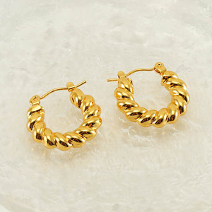 Zogxin Hoop Earrings Gold Plated Twisted Design Stainless Steel For Women Fashion Jewelry - Product Image 4