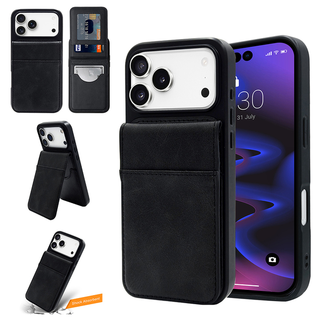 KINGSOUL Luxury Leather Flip Wallet Card Case TPU+PC+Leather Shockproof Mobile Phone Cases for 14/15/16/17 Pro Max (Ins