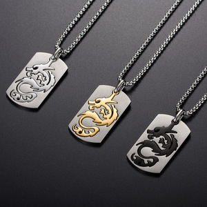 Chinese Dragon Hollow Out <b>Titanium</b> Steel Necklace Men's Dog Tag Pendant Stainless Steel Gift Jewelry - Product Image 2