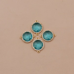 <b>Blue</b> <b>Topaz</b> Gemstone Round Shape Connectors Pendant & Necklace Charms Prong Style Connectors Diy Jewelry - Product Image 1