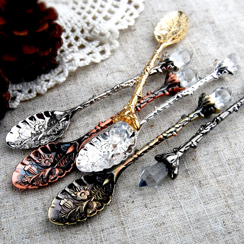 Crystal Retro Pattern Alloy Small Spoon Coffee Cake Spoon Coffee Stirring Spoon