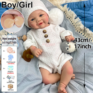<span class=keywords><strong>Muñeca</strong></span> Bebé Reborn de Silicona Realista de 43 cm con Material de Silicona Suave y Elástica, Sonrisa Dulce Realista para Accesorios de Fotografía - Product Image 5
