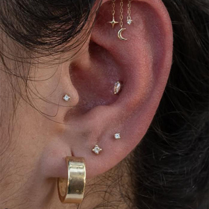 Pendientes de Borla con Estrella y Luna en Oro de 18K, Diseño Minimalista Geométrico con Zirconia y Rodio, para Chicas Jóvenes, Regalo de Aniversario - Product Image 4