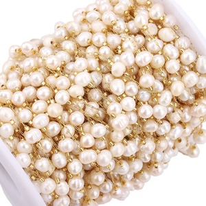 Perla natural irregular Fabricación de joyas Perla y pulsera Cadena de perlas redondas de acero inoxidable por metro para bricolaje - Product Image 2