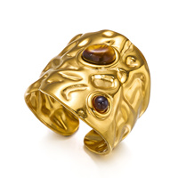 Bague ouverte CUMAI en acier inoxydable plaqué or 18 carats avec œil de tigre et pierre de lave irrégulière pour femme, bijou vintage tendance, cadeau pour elle