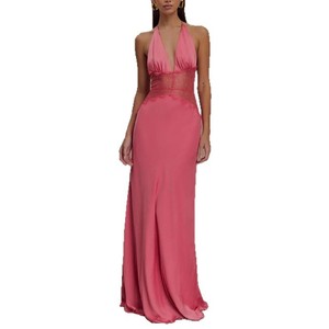 Abito Lungo Estivo <span class=keywords><strong>Elegante</strong></span> in Seta Satinata <span class=keywords><strong>con</strong></span> <span class=keywords><strong>Scollo</strong></span> a V Profondo, Spalle Scoperte e Vita Stretta per un Look Sexy in Stile Europeo e Americano - Product Image 5