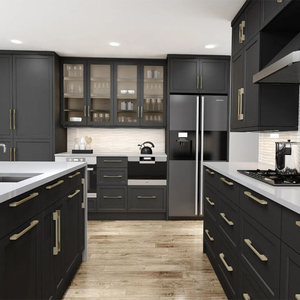 <span class=keywords><strong>Alvin</strong></span> Gabinete de cocina personalizado Muebles de tablero de melamina gris mate Diseño de madera hecho a mano - Product Image 5