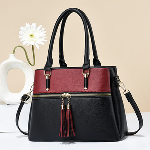 New Design Color Contrast Hand <b>Soft</b> PU <b>Leather</b> Large Capacity Single Shoulder Lady <b>Bags</b> Women Luxury Pu Handbags for Women - Product Image 1