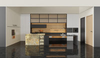 Meuble mural design moderne, îlot de cuisine en verre laqué, mélamine, PVC, contreplaqué, rangement de cuisine avec éclairage