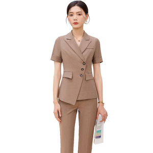 Women's Short Sleeve Suit <b>Set</b> Solid Color Polyester Breathable <b>Office</b> Wear Casual Suit YX 709 - Product Image 5