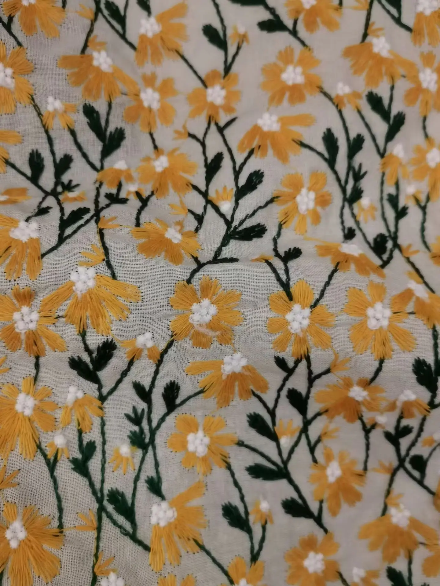 Thêu Daisy Linen gai Thụy Sĩ bông Voile ren nhỏ Daisy tươi thực vật đầy màu sắc Thêu Linen vải nhà ăn mặc Vải
