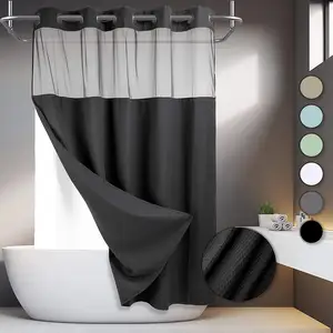 Hot Selling No Hooks Required Waffle Weave Waterproof Shower Curtain With Snap In Liner Bathroom Curtains