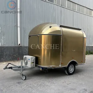 Chariot de restauration mobile extérieur personnalisé en acier inoxydable doré pour jus et snacks - Product Image 2