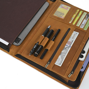 A4 Leather Folder Zipper <b>Bag</b> Genuine Leather Document Organizer <b>Tablet</b> Case Dark Brown 25x3x33 Business Use - Product Image 2
