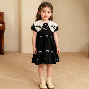 Abito da <span class=keywords><strong>bambina</strong></span> per l'estate, abito rosso ricamato, colletto Peter Pan, manica a sbuffo, in cotone, grazioso abito da principessa, <span class=keywords><strong>vestiti</strong></span> per bambini, 1-6 anni - Product Image 2