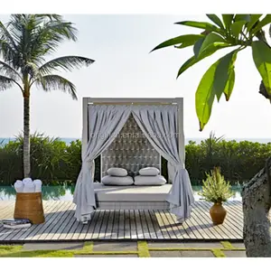 Lüks yatak dış mekan mobilyası perde Daybed plaj çekyat dışında Rattan veranda içerir