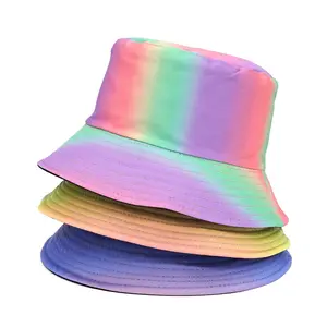 Colorido Neon Rainbow Reversível Tie Dye Bucket Chapéus