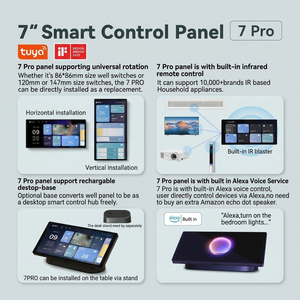 แผงควบคุมอัจฉริยะสำหรับบ้าน Glomarket OEM ODM รุ่น 7 Pro |   เกตเวย์ Tuya Zigbee Alexa ขนาด 7 นิ้ว พร้อมรีโมท IR รีเลย์คู่ จอแสดงผล 720P ได้รับการรับรองมาตรฐาน CE FCC Rosh - Product Image 2