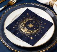 Serviettes de cocktail carrées en feuille d'or étoile et lune pour fête, écologiques, biodégradables, jetables