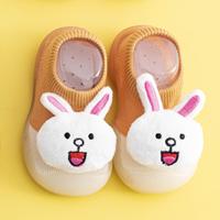Chaussons-chaussettes tricotés pour bébé, motif visage de lapin jaune moutarde, respirants, semelle souple antidérapante en TPE, pour premiers pas, vente en gros