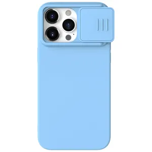 Nillkin Haze Blue CamShield Coque en silicone soyeuse pour Apple iPhone 15 Pro Max Accessoire de téléphone portable