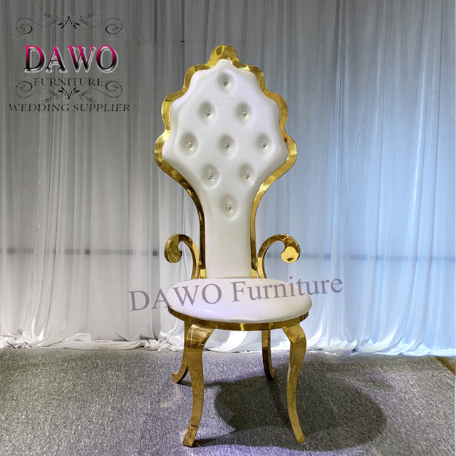 Antique Design Gold Stainless Steel Wedding High Back king Throne Chair