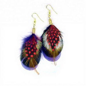 Boucles d'oreilles pour femmes personnalisées en gros en vrac vintage faites à la main bohème bohème long pompon véritable plume goutte pendante cerceau fin à la mode - Product Image 1