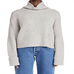 Pull en laine à col en V pour femme, automne-hiver, décontracté, respirant, 240g, tricoté à la machine, couleur unie - Product Image 1